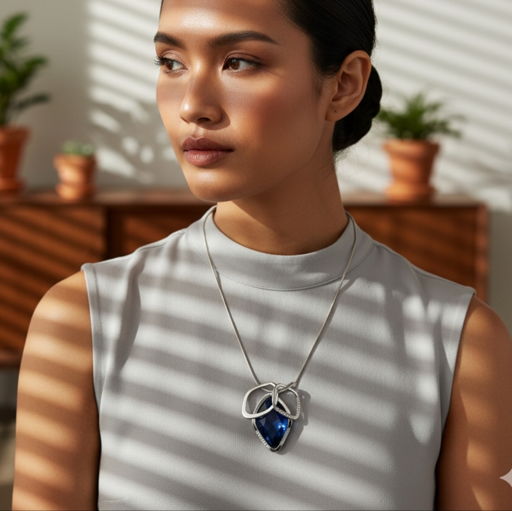 Silver and Blue Pendant Necklace